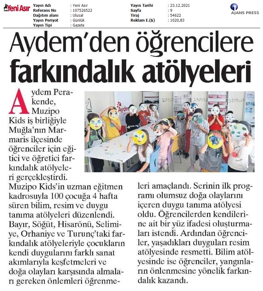  Muğla Bölgesindeki Öğrencileri Muzipo Kids İş Birliğinde Farkındalık Atölyeleriyle Buluşturduk 